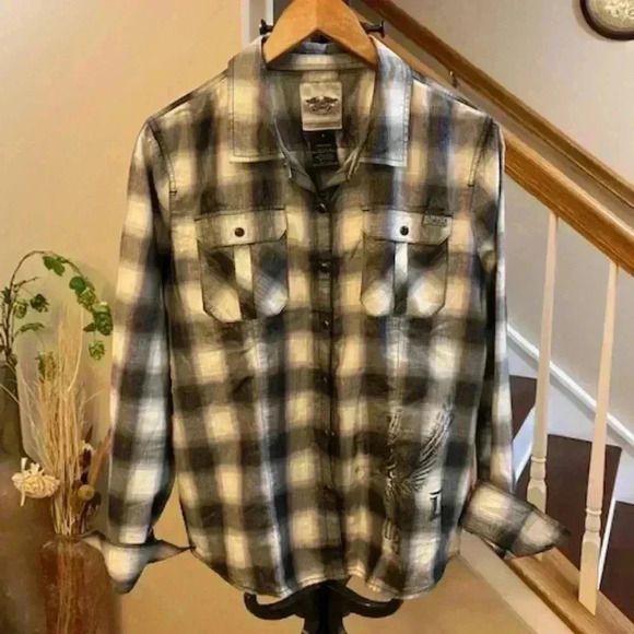 Harley Davidson Women's Button Down Plaid Cotton Shirt Size L - Picture 3 of 12